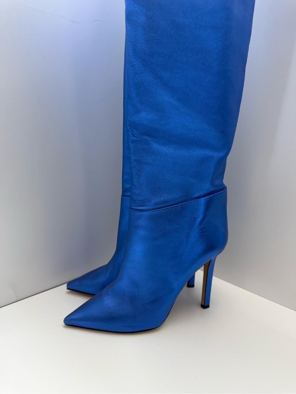 Tamara Mellon Metallic Royal Blue Pointed-Toe Stiletto Boots